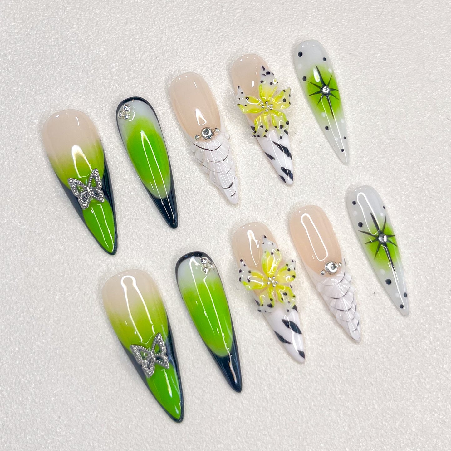 Green Floral Nails