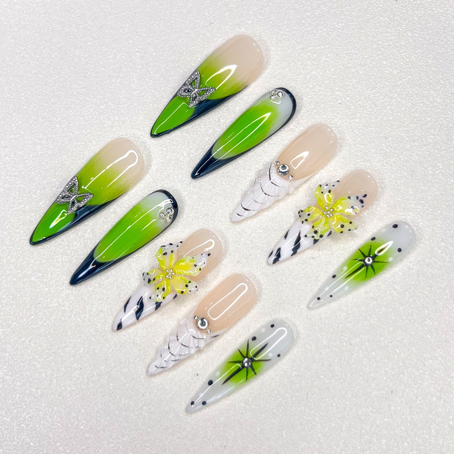 Green Floral Nails