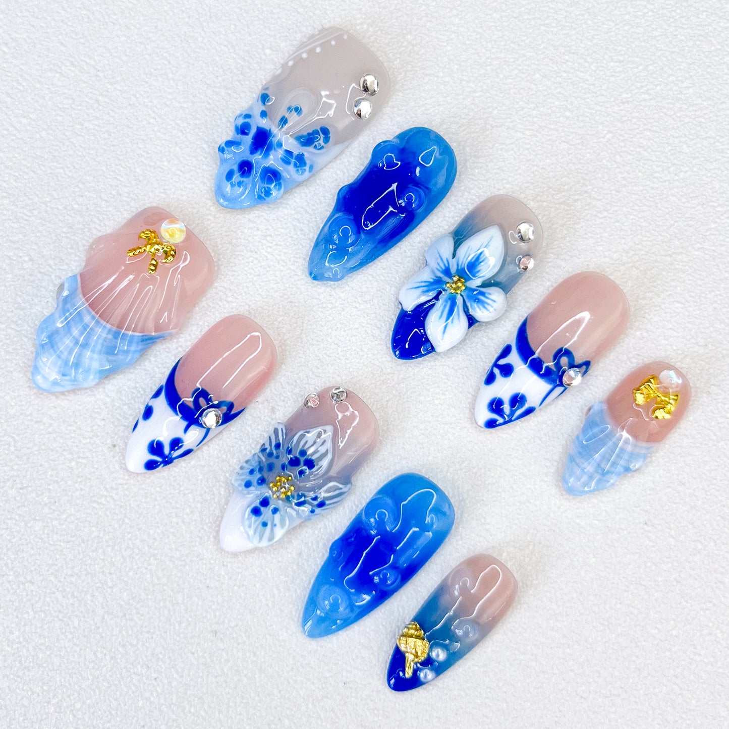 Blue White Porcelain Nails