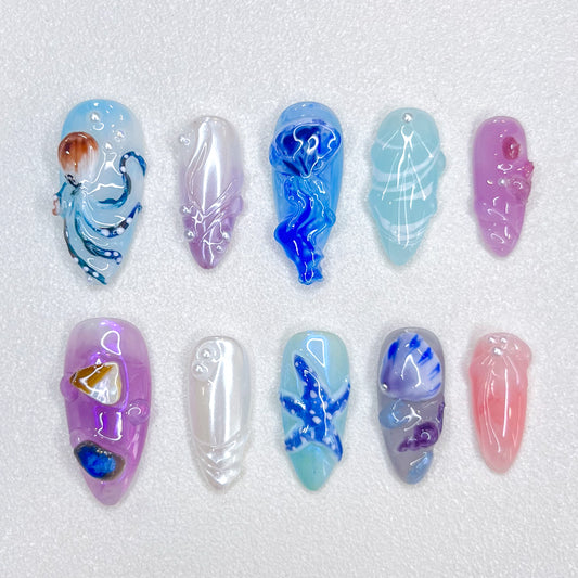 Blue Jellyfish Nails