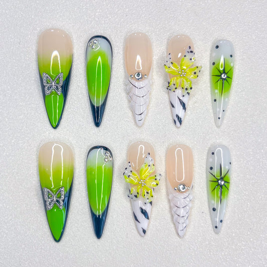 Green Floral Nails