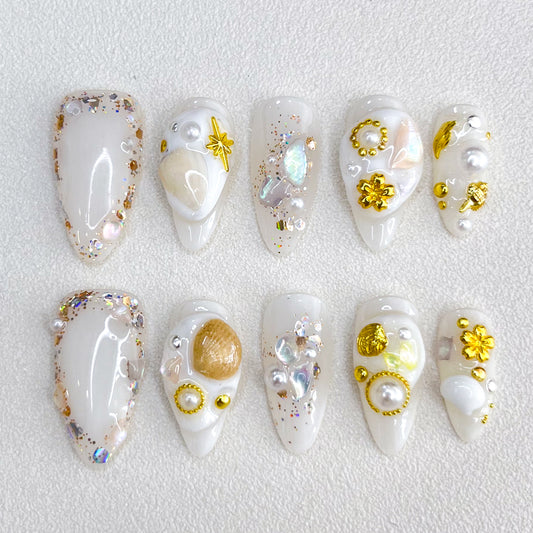 White seashell Nails