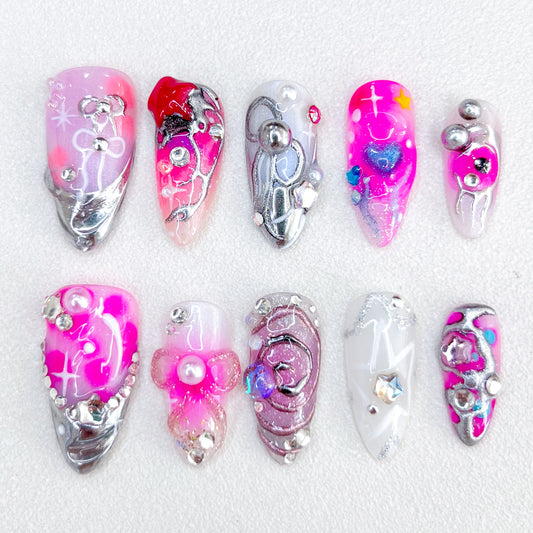 Pink Glitter Nails