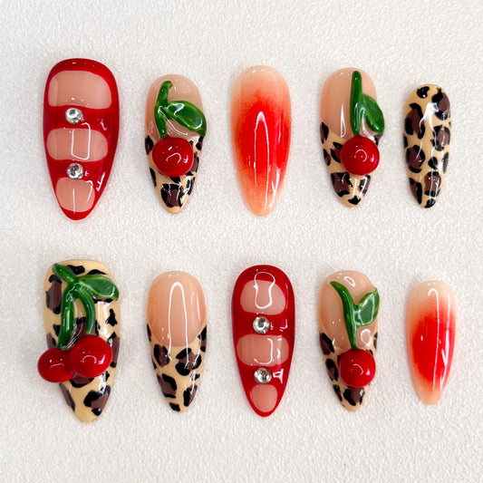 Leopard Cherry Nails