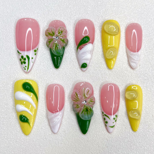 Green flower Nails